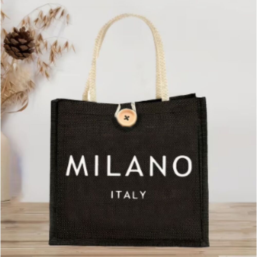 Black Hemp Milano Italy Mini Tote Bag Portable Handbag
